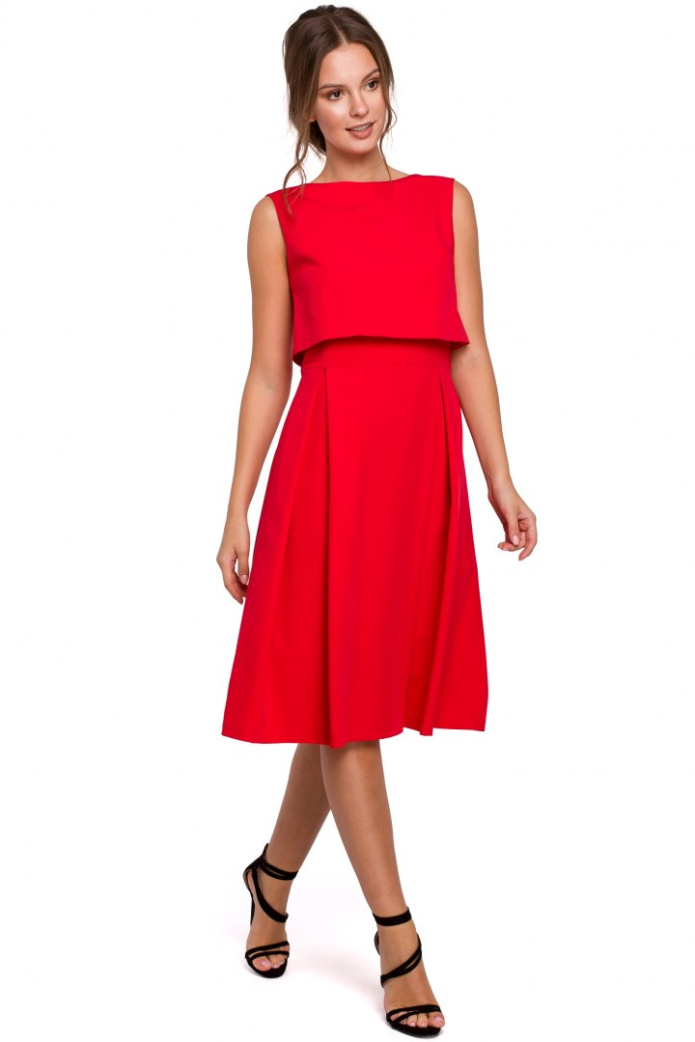 Sukienka Midi - Rozkloszowana Bez Rękawów - czerwona